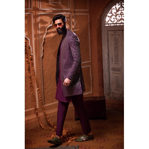 ZGMS3084 Byzantium Raw Silk Sherwani