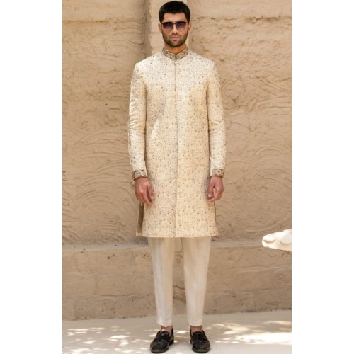 ZGMS3092 Off-White Raw Silk Sherwani