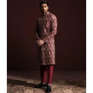 ZGMS3097 Maroon Raw Silk Sherwani