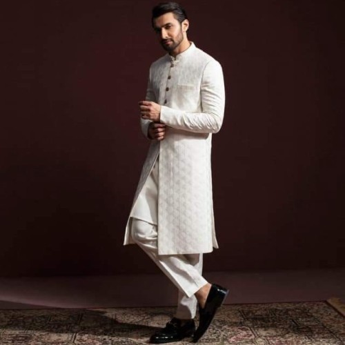 ZGMS3100 Off-White Raw Silk Sherwani