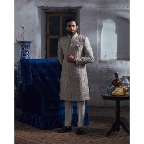 ZGMS3325 Languid Lavender Raw Silk Sherwani