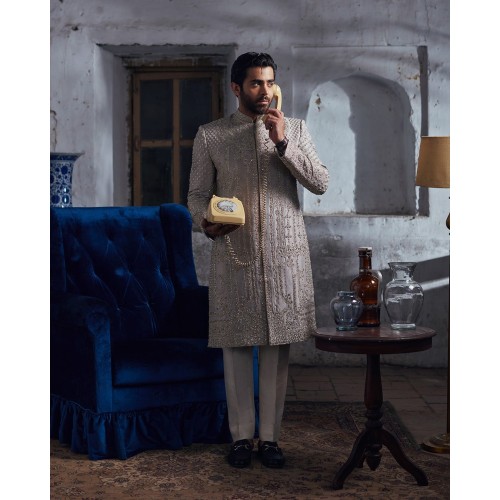 ZGMS3325 Languid Lavender Raw Silk Sherwani