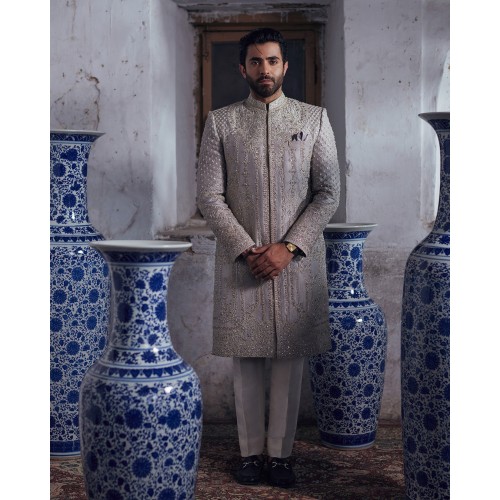 ZGMS3325 Languid Lavender Raw Silk Sherwani