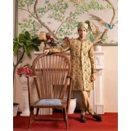 ZGMS3371 Antique Gold Raw Silk Sherwani