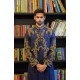 ZGMS3372 Space Cadet Raw Silk Sherwani