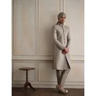 ZGMS3520 Medium Beaver Embroidered Raw Silk Sherwani