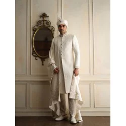 ZGMS3526 Off-White Raw Silk Sherwani