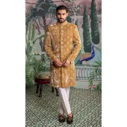 ZGMS3598 Indian Yellow Velvet Sherwani