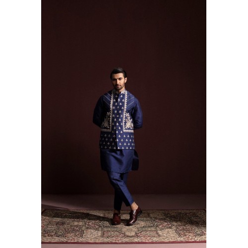 ZGMW3175 Berkeley Blue Raw Silk Waistcoat