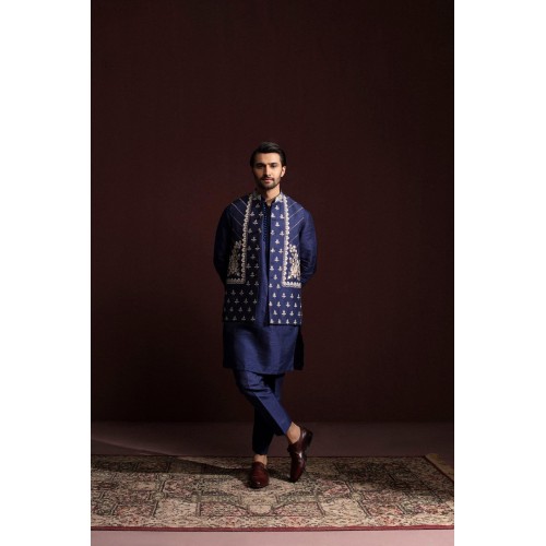 ZGMW3175 Berkeley Blue Raw Silk Waistcoat