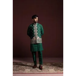 ZGMW3176 Blue-Green Raw Silk Waistcoat