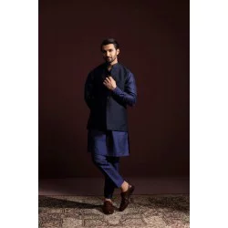 ZGMW3180 Navy Green Raw Silk Waistcoat