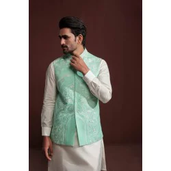 ZGMW3183 Aero Blue Raw Silk Waistcoat