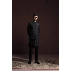 ZGMW3185 Black Raw Silk Waistcoat