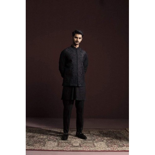 ZGMW3185 Black Raw Silk Waistcoat ZGMW3185 Black Raw Silk Waistcoat