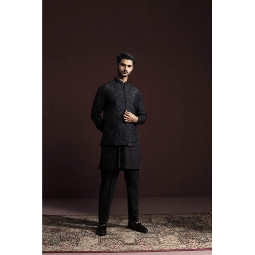 ZGMW3185 Black Raw Silk Waistcoat ZGMW3185 Black Raw Silk Waistcoat