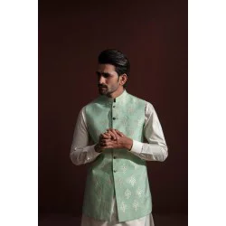 ZGMW3186 Aero Blue Raw Silk Waistcoat