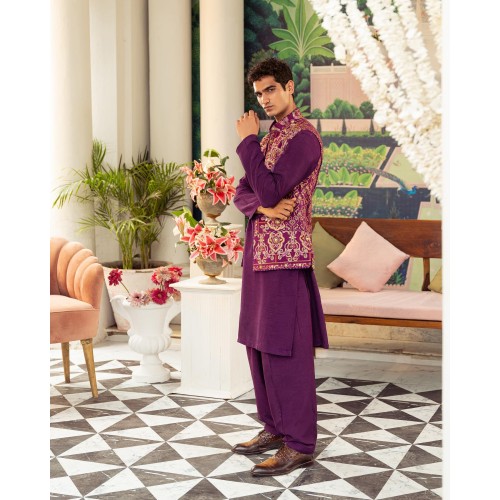 ZGMW3378 Magenta Haze Raw Silk Waistcoat