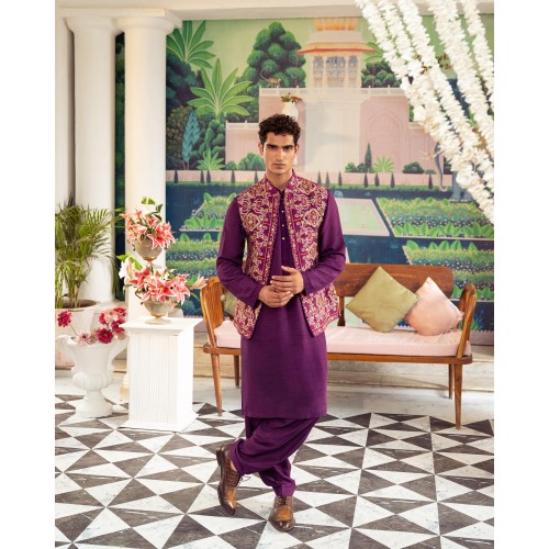 ZGMW3378 Magenta Haze Raw Silk Waistcoat