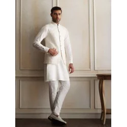 ZGMW3538 Off-White Embroidered Raw Silk Waistcoat
