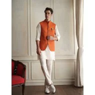ZGMW3540 Crayola Orange Embroidered Raw Silk Waistcoat