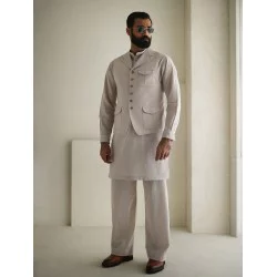 ZGMW3556 Splashed White Textured Fabric Waistcoat