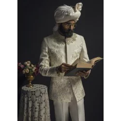 ZGMP1013 White Raw Silk Groom Prince Coat