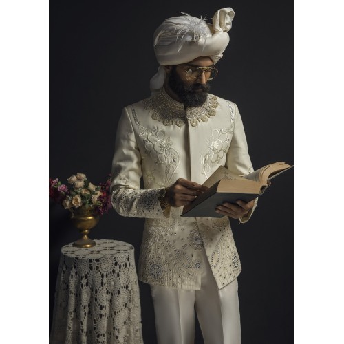 ZGMP1013 White Raw Silk Groom Prince Coat