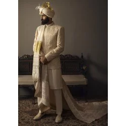 ZGMP1020 Ivory Raw Silk Groom Prince Coat