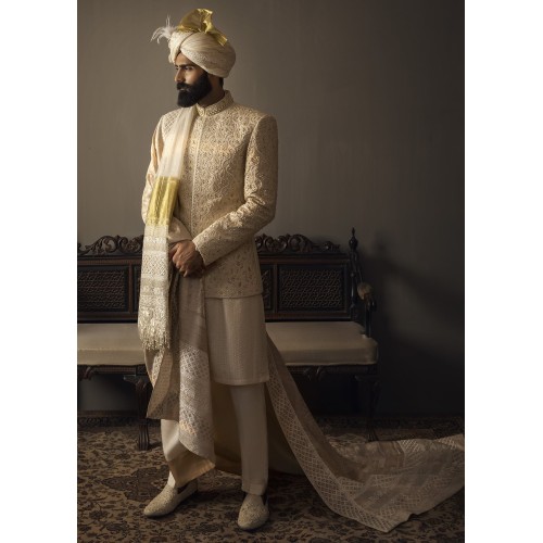 ZGMP1020 Ivory Raw Silk Groom Prince Coat