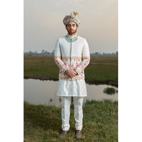 ZGMP1038 Honeydew Raw Silk Groom Prince Coat
