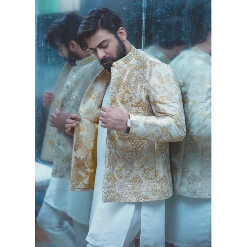 ZGMP1131 Off White Self Silk Groom Prince Coat ZGMP1131 Off White Self Silk Groom Prince Coat