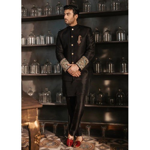 ZGMP1133 Black Raw Silk Prince Coat