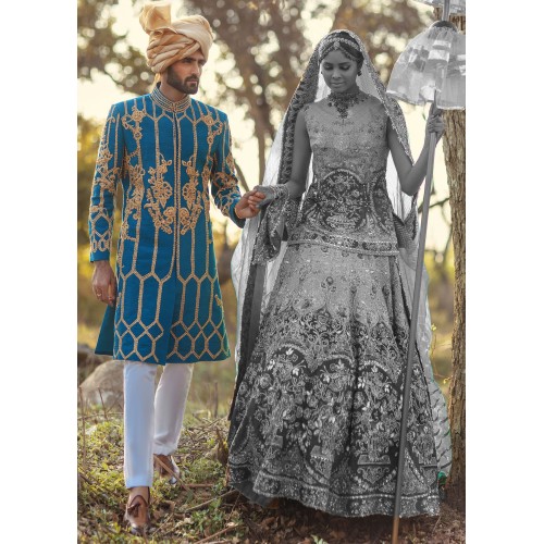 ZGMS1005 Azul Raw Silk Groom Sherwani