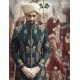 ZGMS1006 Midnight Green Jamawar Groom Sherwani