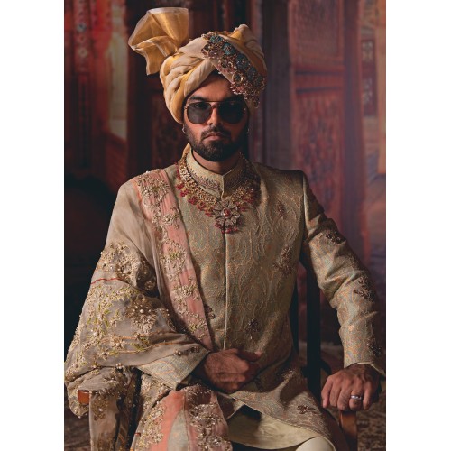 ZGMS1009 Stone Banarsi Groom Sherwani