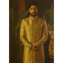 ZGMS1014 Light Orange-Yellow Banarsi Groom Sherwani