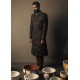 ZGMS1015 Black Raw Silk Groom Sherwani