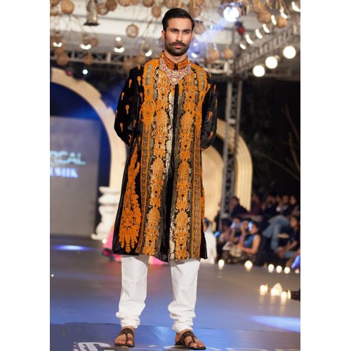 ZGMS1022 Black Velvet Groom Sherwani