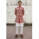ZGMS1023 Fire Engine Red Raw Silk Groom Sherwani