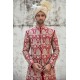 ZGMS1023 Fire Engine Red Raw Silk Groom Sherwani