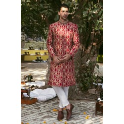 ZGMS1024 Crimson Glory Raw Silk Groom Sherwani