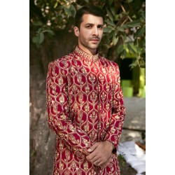 ZGMS1024 Crimson Glory Raw Silk Groom Sherwani