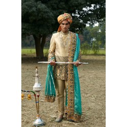 ZGMS1027 Papaya Whip Tissue Groom Sherwani