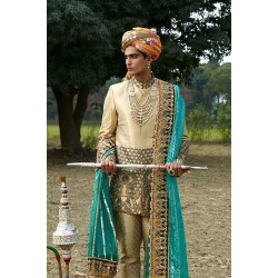ZGMS1027 Papaya Whip Tissue Groom Sherwani