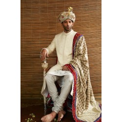 ZGMS1030 White Karandi Groom Sherwani