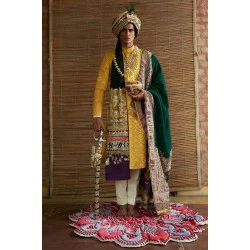 ZGMS1032 Saffron Karandi Groom Sherwani