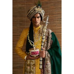 ZGMS1032 Saffron Karandi Groom Sherwani