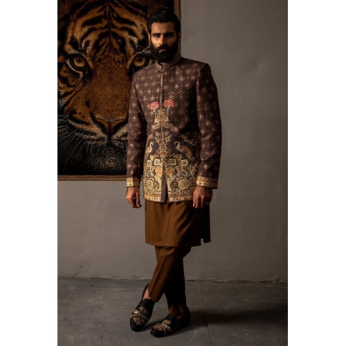 ZGMS1036 JTC Violet Raw Silk Groom Sherwani