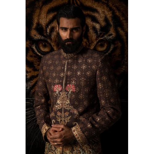 ZGMS1036 JTC Violet Raw Silk Groom Sherwani